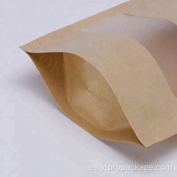 Bolsa de papel kraft con cremallera de plástico de calidad alimentaria con ventana